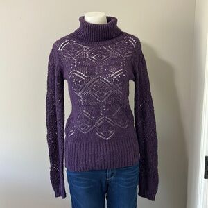 Dolce & Gabbana Purple Wool Blend Open Knit Turtleneck Sweater Luxury Size M